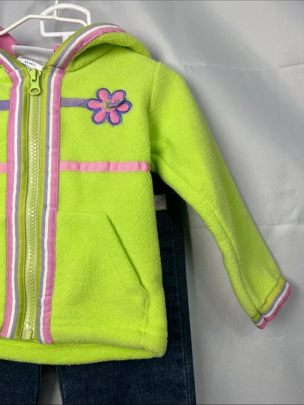 Dakota Blues bright fleece full zip hoodie & jeans floral appliqué matching set